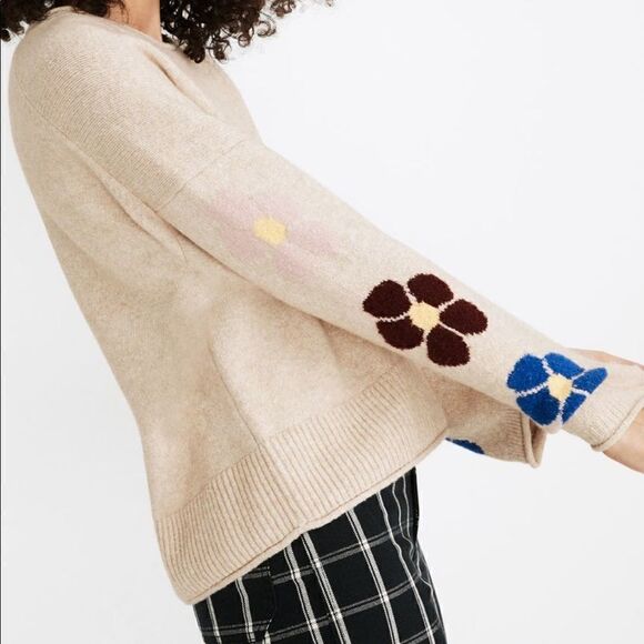 💞Madewell coziest textured yarn belmore floral sleeve pullover sweater size XXS - Picture 2 of 8